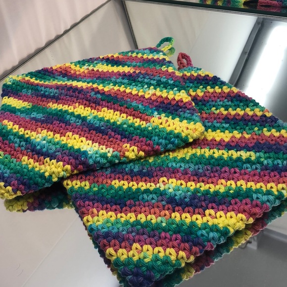 Hand crochet double thick 100% cotton potholders set of 2 - Picture 1 of 6